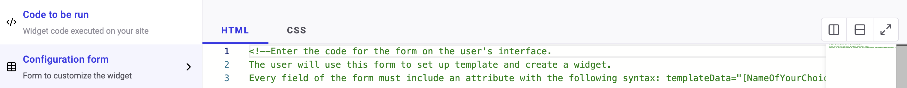 Configuration form interface
